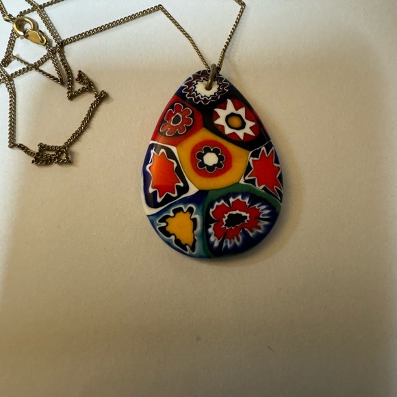 GF Italian Hand Blown Venetian Millefiori Murano Pendant Gold Filled Necklace - Picture 4 of 4